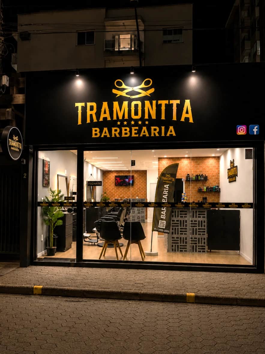 Fachada da Barbearia Tramontta no América, em Joinville/SC