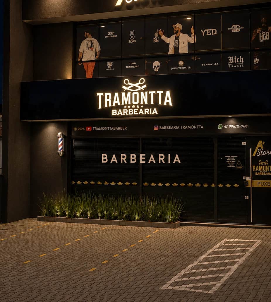 Fachada da Barbearia Tramontta no Itaum, em Joinville/SC