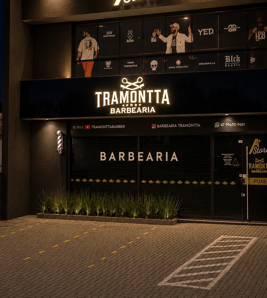 Fachada da Barbearia Tramontta no Itaum