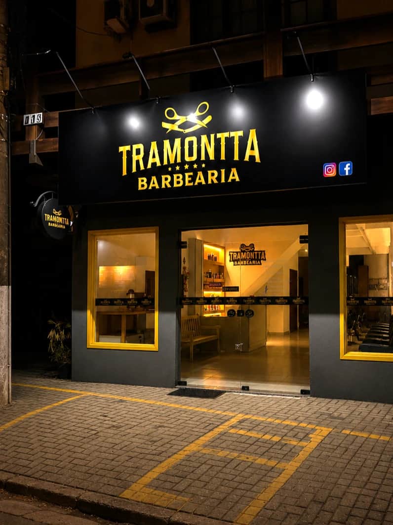 Fachada da Barbearia Tramontta no Vila Nova, em Joinville/SC